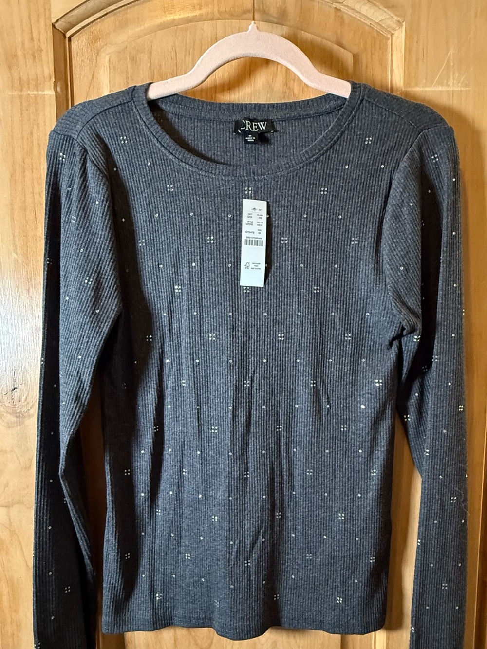 J. Crew Women's Charcoal Ribbed Long-Sleeve Sweater with Metallic Dots